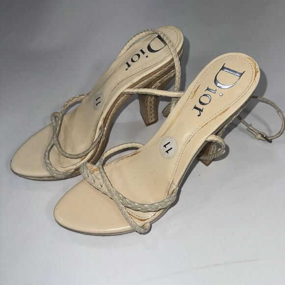 Dior Shoes - Dior Tan Leather Ankle Wrap Braided Sandals Wood Platform Women Size 11/ EUR 41